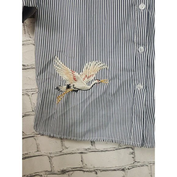 J for Justify Shirt Dress Size Small Embroidered Rose Flowers Striped Floral - Picture 3 of 12